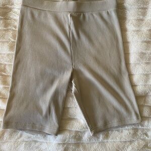 Women's Ribbed Beige Biker Shorts